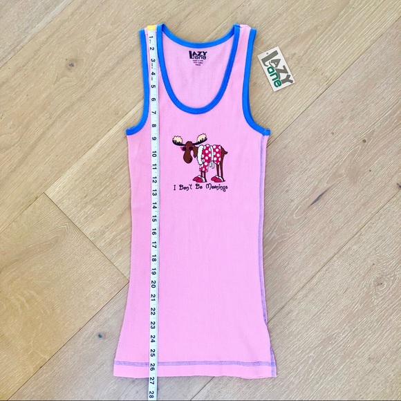 ⭐️Lazy One⭐️Pink Moose Graphic Ribbed Tank Top Cotton Tee T-Shirt Wo's S Small - Picture 4 of 9